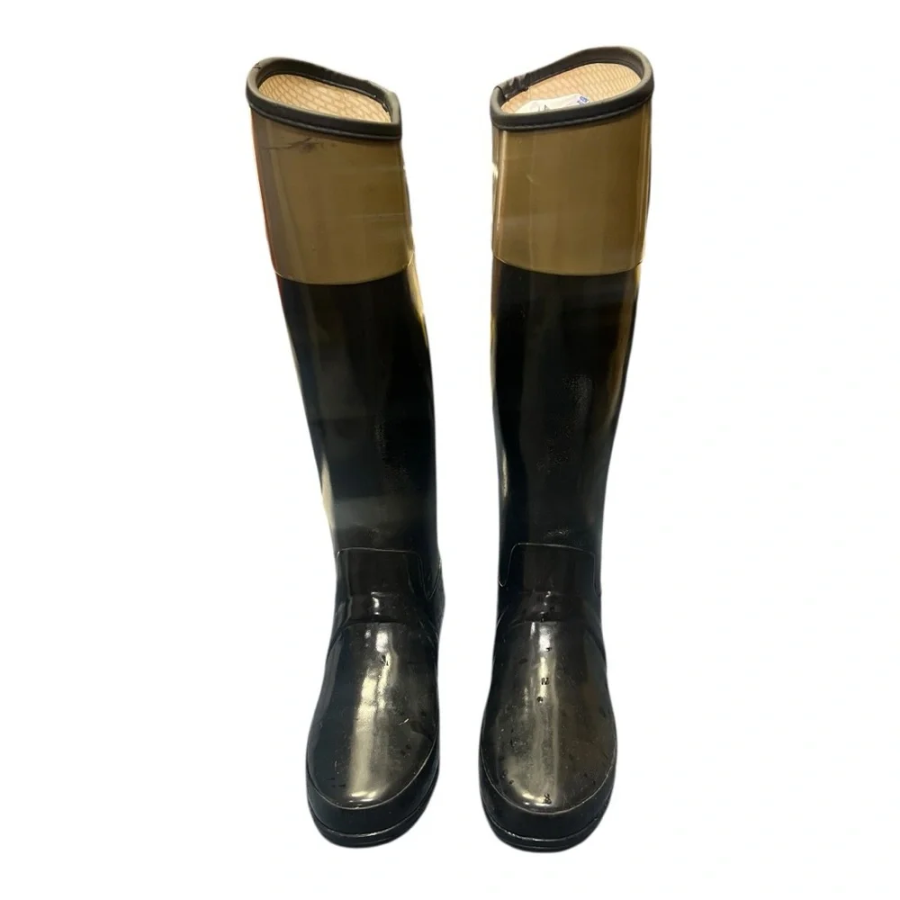 Hunter Regent Carlyle Black Tan Two Tone Tall Rain Boots Womens 8‎ W24144